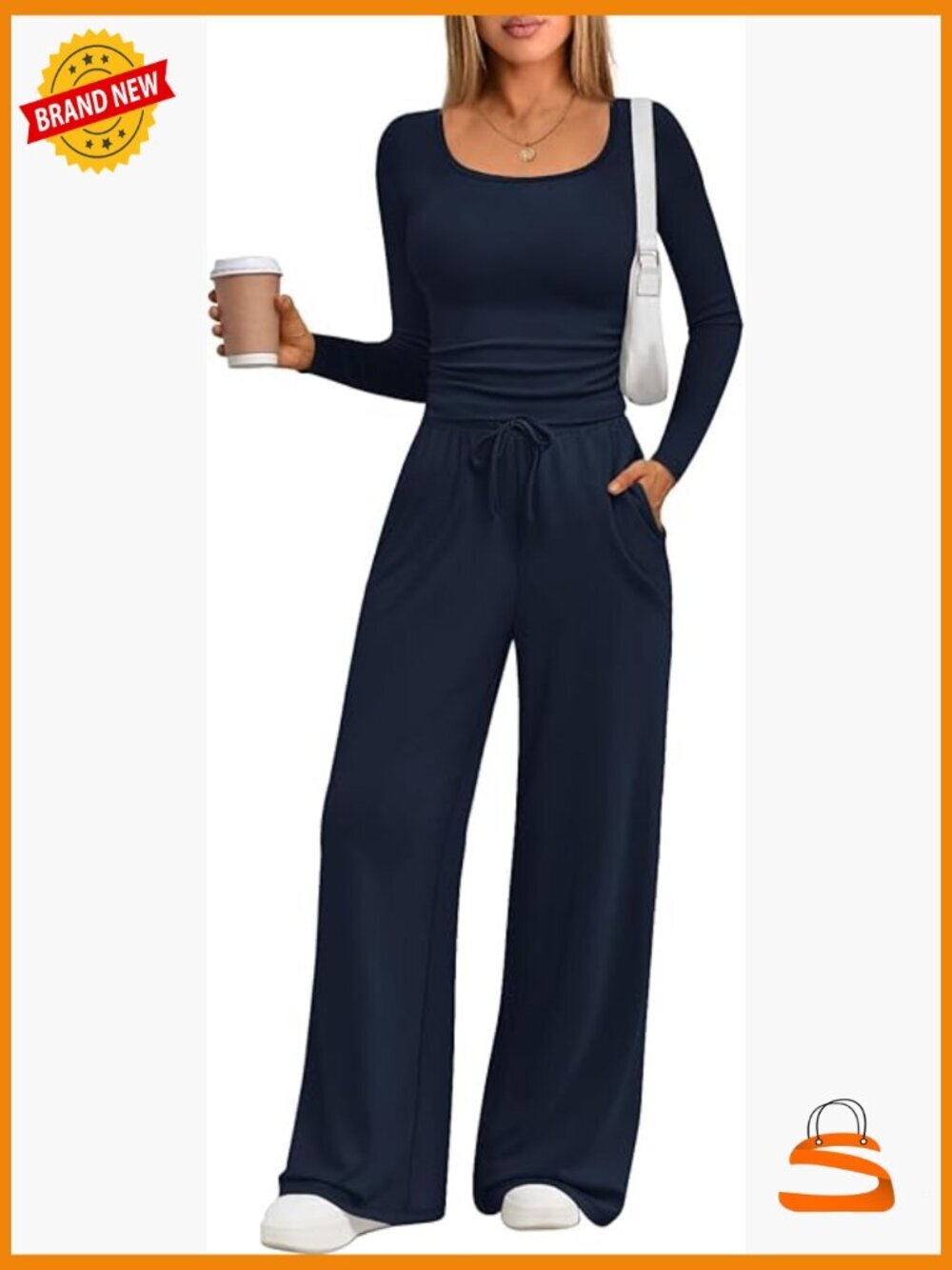 2 Piece Lounge Set Wide Leg Pants Side Ruching Crop Top Sweatsuit with Pockets